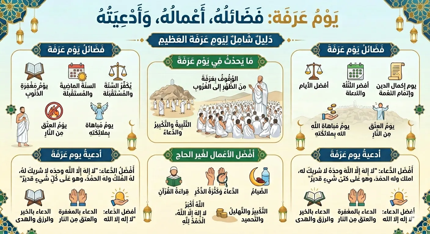 يوم عرفة: أدعيته وفضائله وأفضل الأعمال وما يحدث فيه